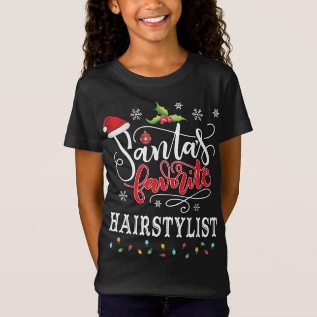Santa's Favourite Hairstylist Santa Hat Christmas  T-Shirt (Front)