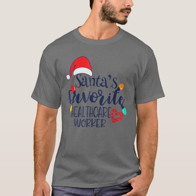 Santa's Favourite Healthcare Worker Christmas Funn T-Shirt (Front)