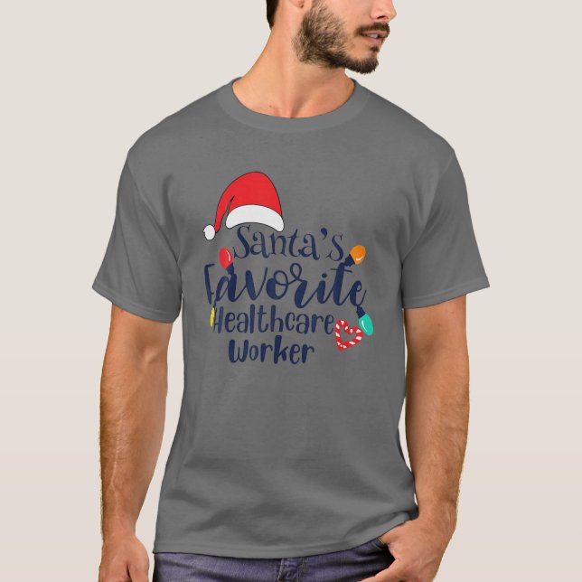 Santa's Favourite Healthcare Worker Christmas Love T-Shirt (Front)