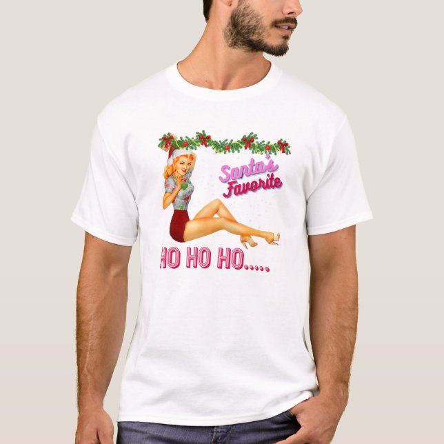 Santa's-Favourite-Ho Ho Ho Nice Naughty Dirty Joke T-Shirt (Front)