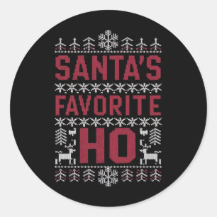 Santa's Favourite Ho Ugly Christmas Sweater Classic Round Sticker