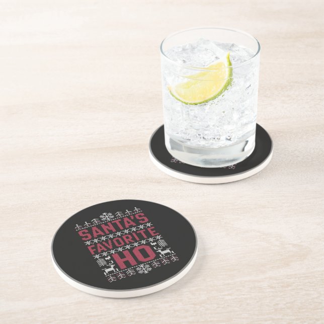 Santa's Favourite Ho Ugly Christmas Sweater Coaster (Side)