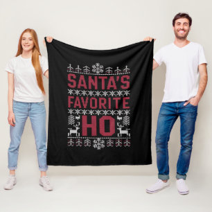 Santa's Favourite Ho Ugly Christmas Sweater Fleece Blanket