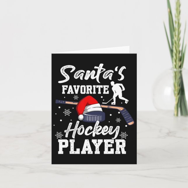 Santa's Favourite Hockey Player Christmas Pajama H Card (Front)