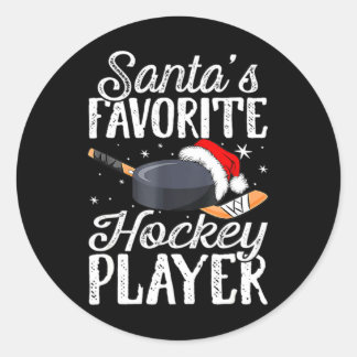 Santa's Favourite Hockey Player Fun Christmas Paja Classic Round Sticker