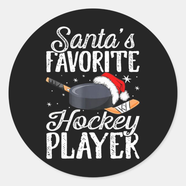 Santa's Favourite Hockey Player Fun Christmas Paja Classic Round Sticker (Front)