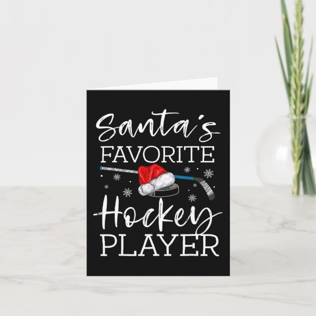Santa's Favourite Hockey Player Fun Pajama Christm Card (Front)