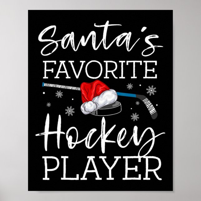 Santa's Favourite Hockey Player Fun Pajama Christm Poster (Front)