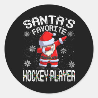 Santa's Favourite Hockey Player Merry Santa Christ Classic Round Sticker