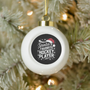 Santa's Favourite Hockey Player Pajama Christmas Ceramic Ball Christmas Ornament