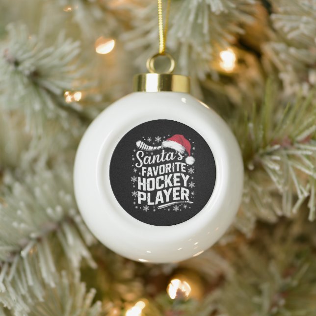 Santa's Favourite Hockey Player Pajama Christmas  Ceramic Ball Christmas Ornament (Tree)
