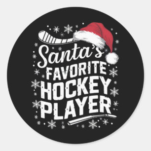 Santa's Favourite Hockey Player Pajama Christmas  Classic Round Sticker