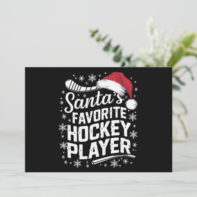 Santa's Favourite Hockey Player Pajama Christmas  Holiday Card (Standing Front)