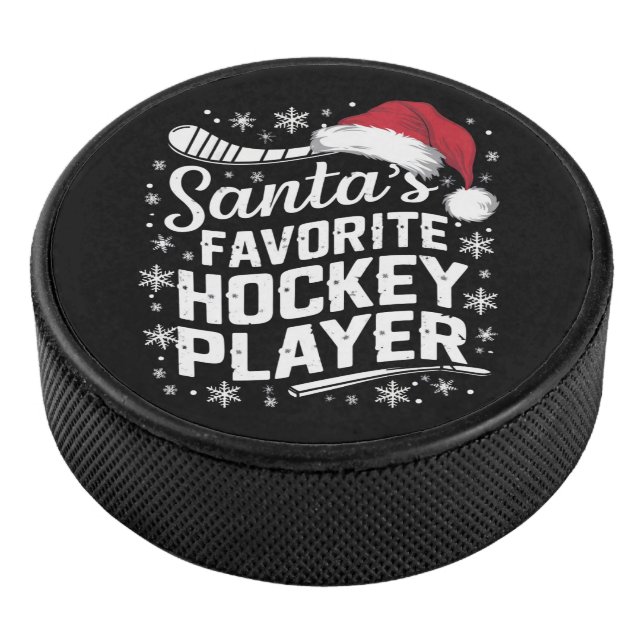 Santa's Favourite Hockey Player Pajama Christmas  Puck (3/4)