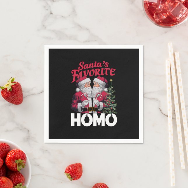 Santas Favourite Homo Gay Christmas LGBTQ Pride  Napkin (Insitu)