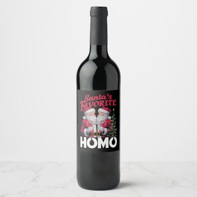 Santas Favourite Homo Gay Christmas LGBTQ Pride  Wine Label (Front)