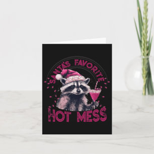 Santa's Favourite Hot Mess Christmas Funny Racoon  Card