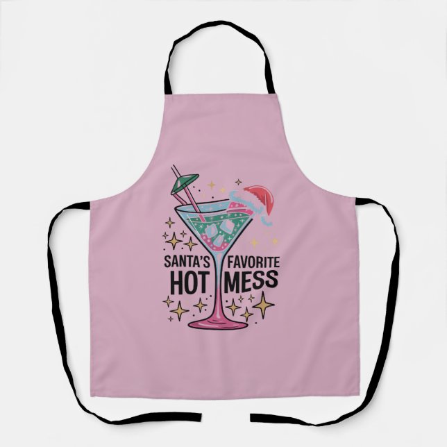 Santa's Favourite Hot Mess Vintage Ugly Christmas  Apron (Front)
