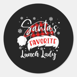 Santas Favourite Lunch Lady Hat Flannel Christmas Classic Round Sticker