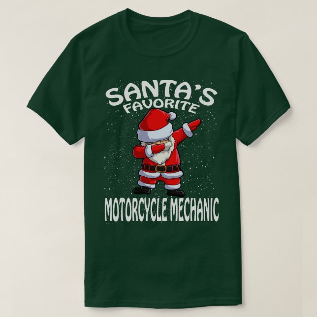 Santas Favourite Motorcycle Mechanic Christmas T-Shirt (Design Front)