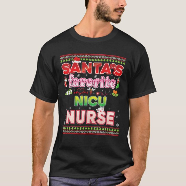 Santa's Favourite NICU Nurse Christmas Santa Hat S T-Shirt (Front)