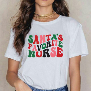 Santa's Favourite Nurse Christmas Groovy white T-Shirt