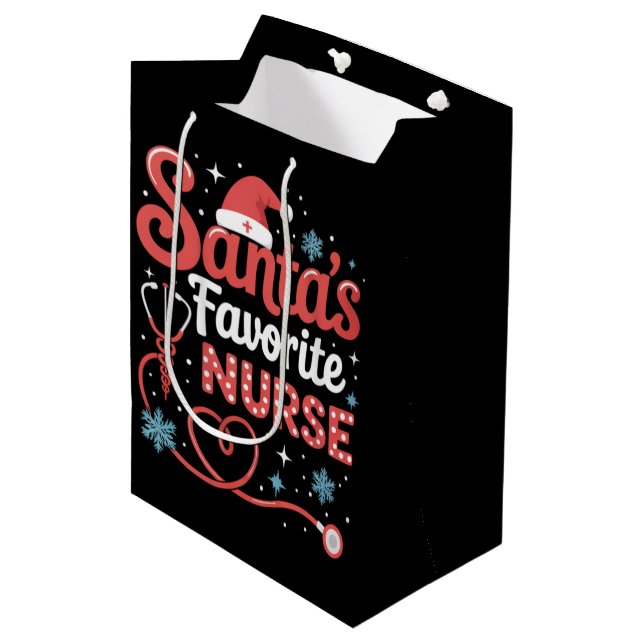 Santa's Favourite Nurse Christmas  Medium Gift Bag (Front Angled)