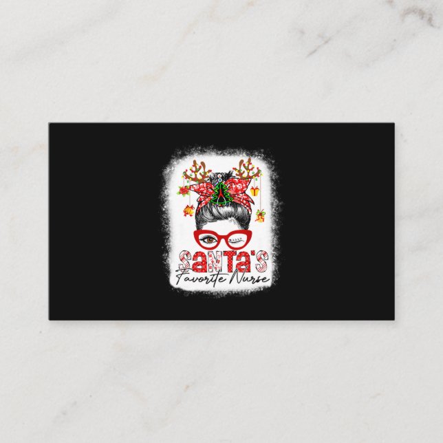 Santas Favourite Nurse Christmas Messy Bun Bleache Business Card (Front)