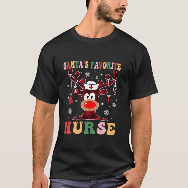 Santas Favourite Nurse Christmas Reindeer RN CNA I T-Shirt (Front)
