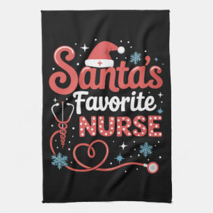 Santa's Favourite Nurse Christmas Tea Towel
