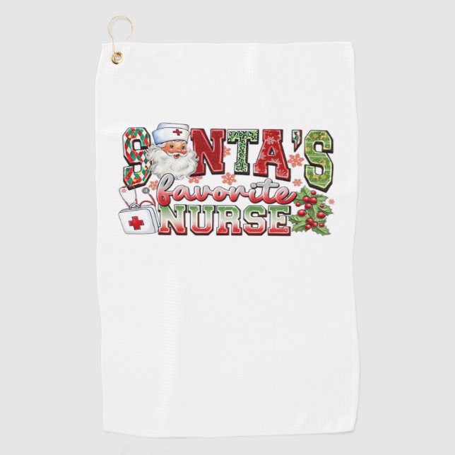 Santa's Favourite Nurse, Merry Nurse, Nurse Christ Golf Towel (Front)