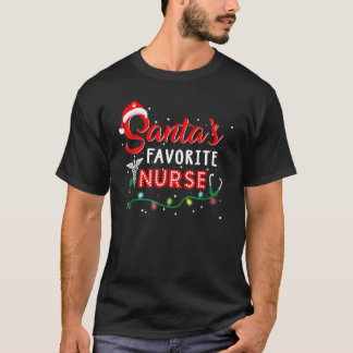 Santa's Favourite Nurse Xmas Light Santa Hat  Chri T-Shirt