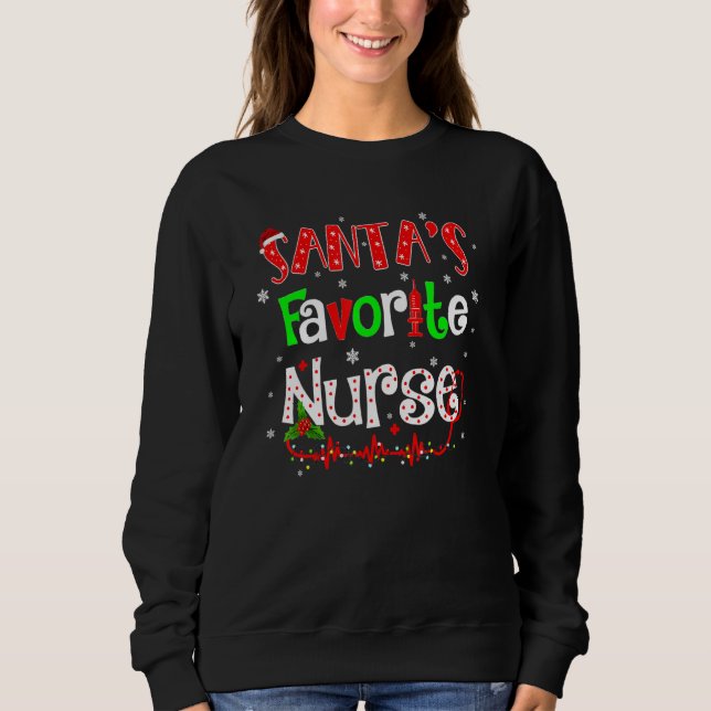 Santas Favourite Nurse Xmas Light Santa Hat Christ Sweatshirt (Front)