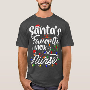 Santa's Favourite Nurse Xmas Light Santa Hat Merry T-Shirt