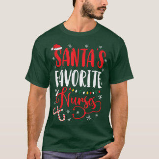 Santa's Favourite Nurse Xmas Lights Santa Hat Chri T-Shirt
