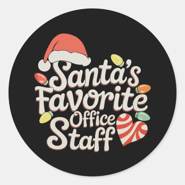 Santa's Favourite Office Staff Christmas Lights Classic Round Sticker (Front)