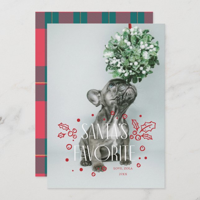 Santas Favourite Pet Photo Holiday Card (Front/Back)