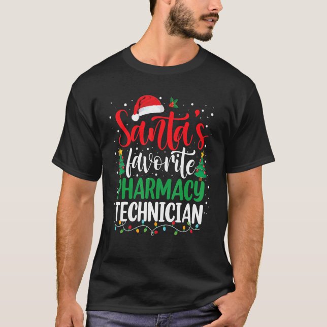 Santa's Favourite Pharmacy Tech Christmas Santa Ha T-Shirt (Front)