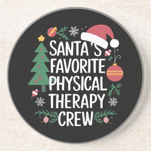Santa's Favourite Physical Therapy Crew Christmas Coaster (Front)