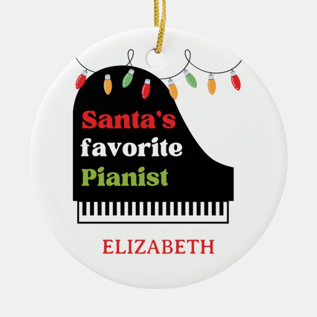 Santa's Favourite Pianist Piano Keyboard Christmas Ceramic Tree Decoration (Front)