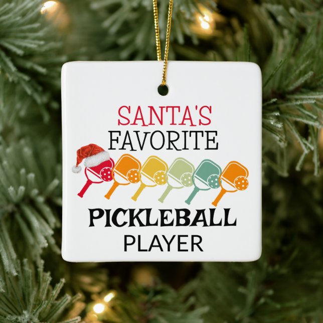 Santa's Favourite Pickleball Player Ceramic Ornament (Tree)