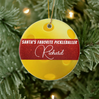 Santa's Favourite Pickleballer Yellow Pickleball Ceramic Tree Decoration
