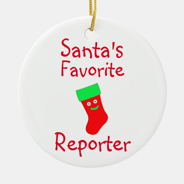 Santa's Favourite Reporter Ceramic Ornament (Front)