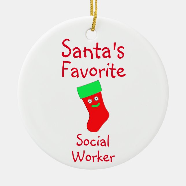 Santa's Favourite Social Worker Ceramic Ornament (Front)