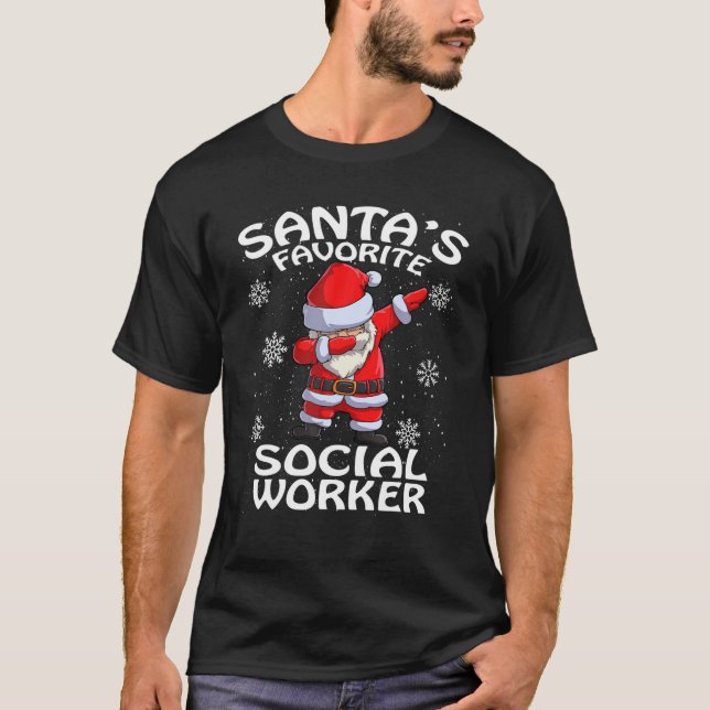 Santa's Favourite Social Worker Christmas T-Shirt (Front)