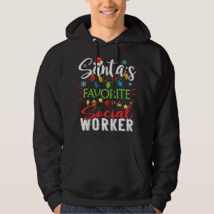 Santas Favourite Social Worker Xmas Light Hat Chri Hoodie