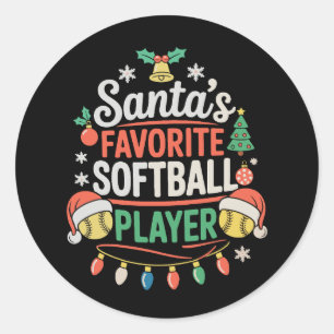 Santa's Favourite Softball Player Christmas Sports Classic Round Sticker