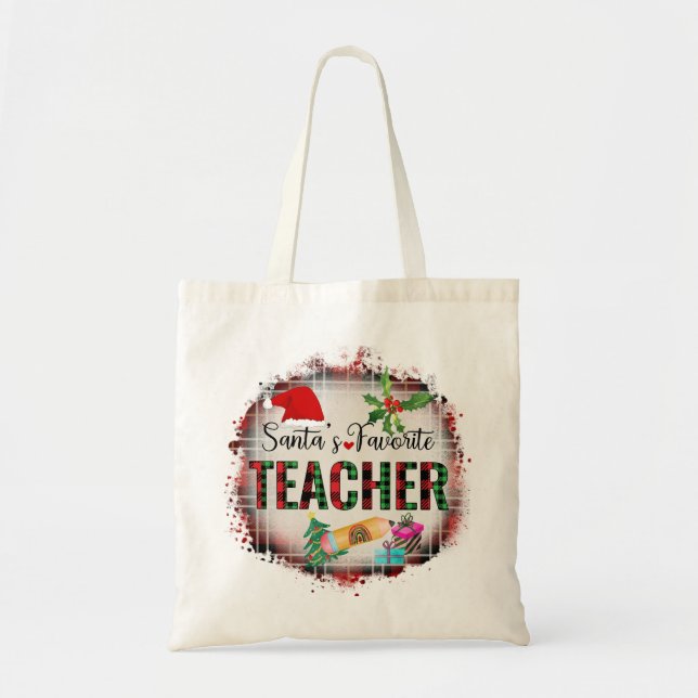 Santa's Favourite Teacher Christmas Appreciation Tote Bag (Front)