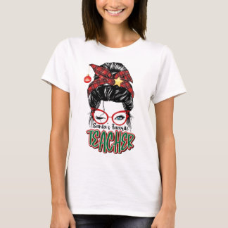 Santa's Favourite Teacher Christmas Groovy White T-Shirt