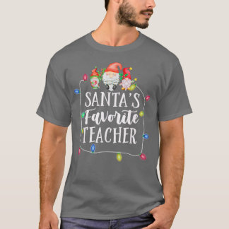 Santa's Favourite Teacher Christmas Lights Gnomes  T-Shirt
